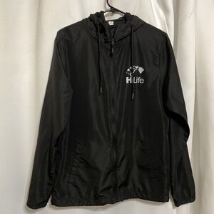 Hawaii HI-LIFE Windbreaker Hoodie Jacket Black Small State of Aloha Island Tree